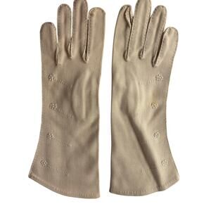 Dawnelle Vintage Ladies 6 Gloves 100% Double Woven Cotton Mid Length Fawn READ